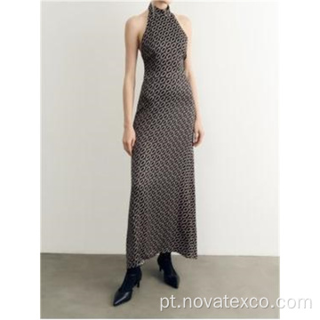 Vestido de festa de pescoço de cetim de cetim 100% viscose